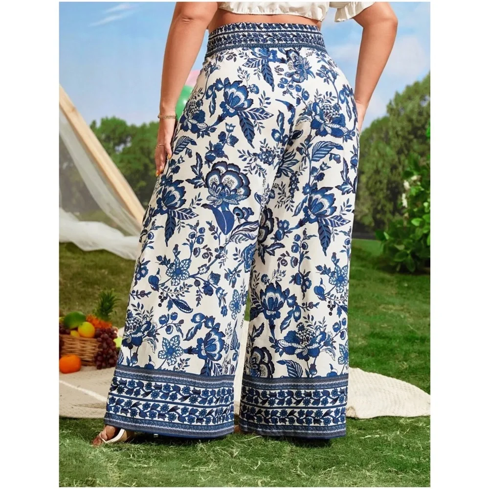 Plus Floral Print Wide leg Palazzo Pants - Picture 4 of 6